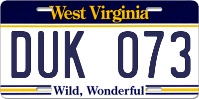 WV license plate DUK073