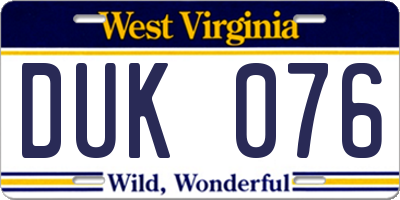 WV license plate DUK076