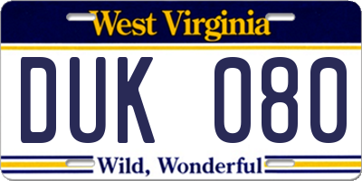 WV license plate DUK080