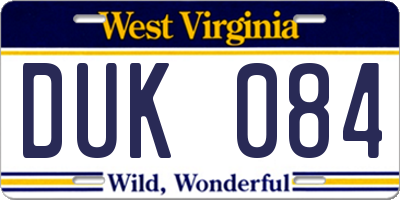 WV license plate DUK084