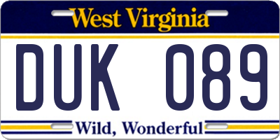 WV license plate DUK089