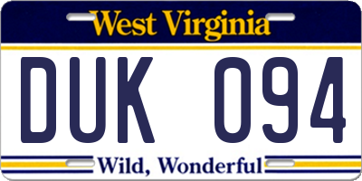 WV license plate DUK094