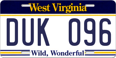 WV license plate DUK096