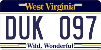 WV license plate DUK097
