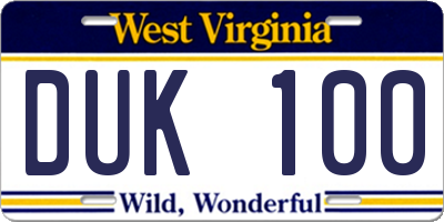 WV license plate DUK100