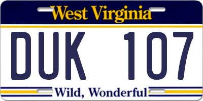 WV license plate DUK107