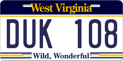 WV license plate DUK108