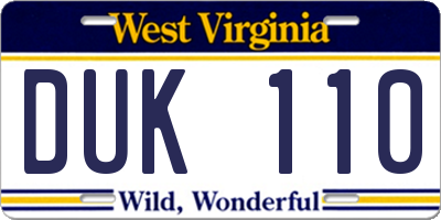WV license plate DUK110