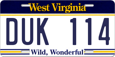 WV license plate DUK114