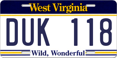 WV license plate DUK118