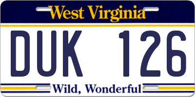 WV license plate DUK126