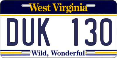 WV license plate DUK130