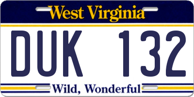 WV license plate DUK132