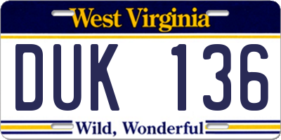 WV license plate DUK136