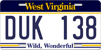 WV license plate DUK138