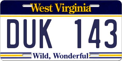 WV license plate DUK143