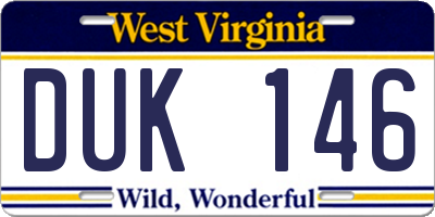 WV license plate DUK146
