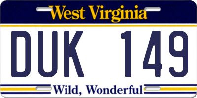 WV license plate DUK149
