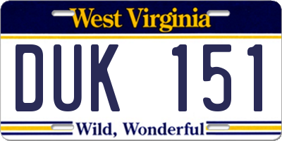 WV license plate DUK151