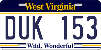 WV license plate DUK153