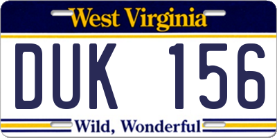 WV license plate DUK156
