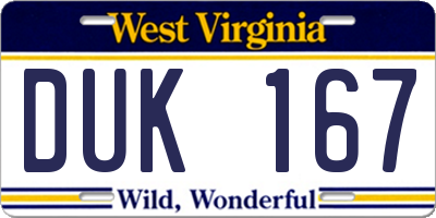 WV license plate DUK167