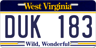 WV license plate DUK183
