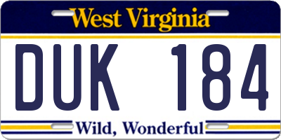 WV license plate DUK184
