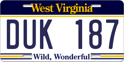 WV license plate DUK187