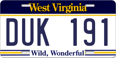 WV license plate DUK191