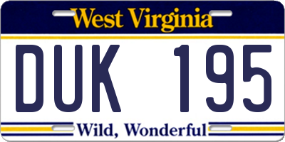 WV license plate DUK195