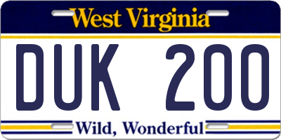 WV license plate DUK200