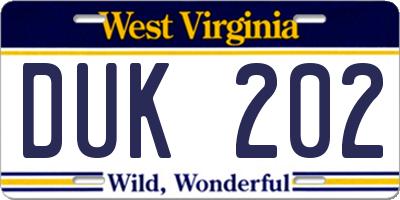 WV license plate DUK202