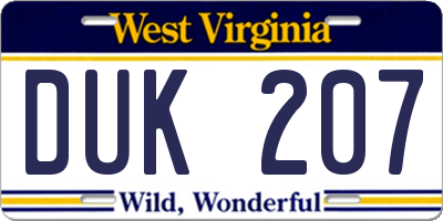 WV license plate DUK207