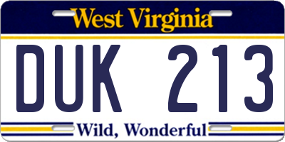 WV license plate DUK213