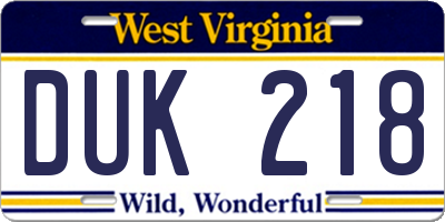 WV license plate DUK218