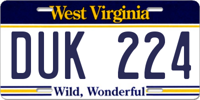 WV license plate DUK224