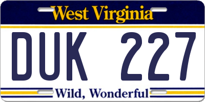 WV license plate DUK227