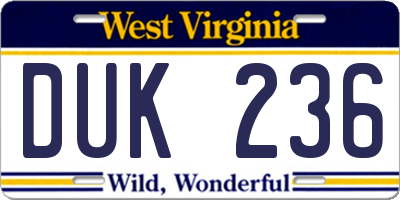 WV license plate DUK236