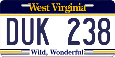 WV license plate DUK238