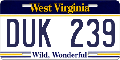 WV license plate DUK239