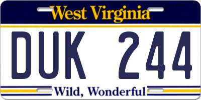 WV license plate DUK244
