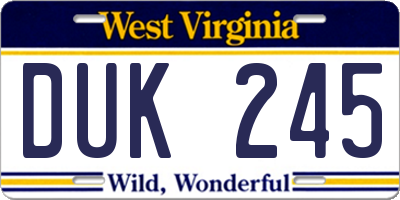 WV license plate DUK245