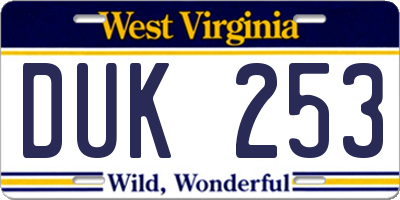 WV license plate DUK253