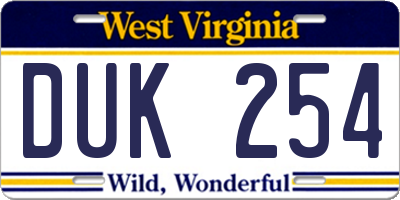 WV license plate DUK254