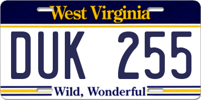 WV license plate DUK255