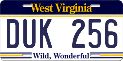 WV license plate DUK256