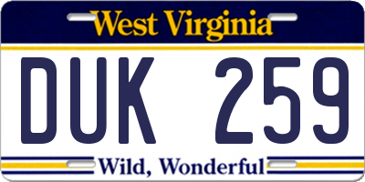 WV license plate DUK259