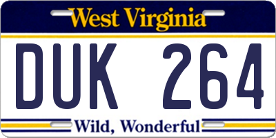 WV license plate DUK264