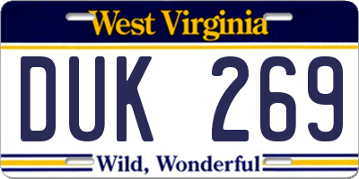 WV license plate DUK269